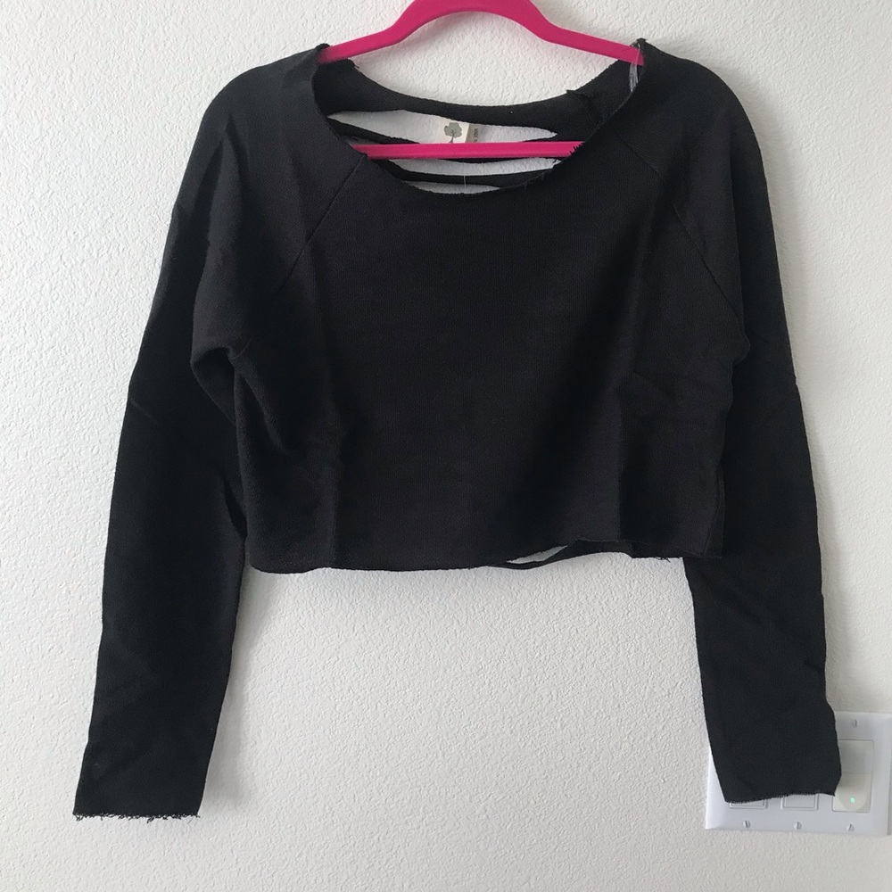 F21 Love Tree Cropped Back Slashed Black Sweater M